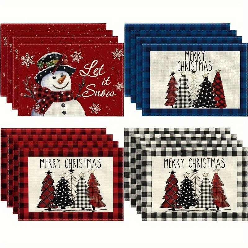 4pcs Red Snowman Let It Snow Winter Placemat Set