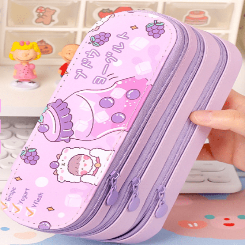 3-Layer Girl Heart Pencil Case Large Capacity Student Stationery