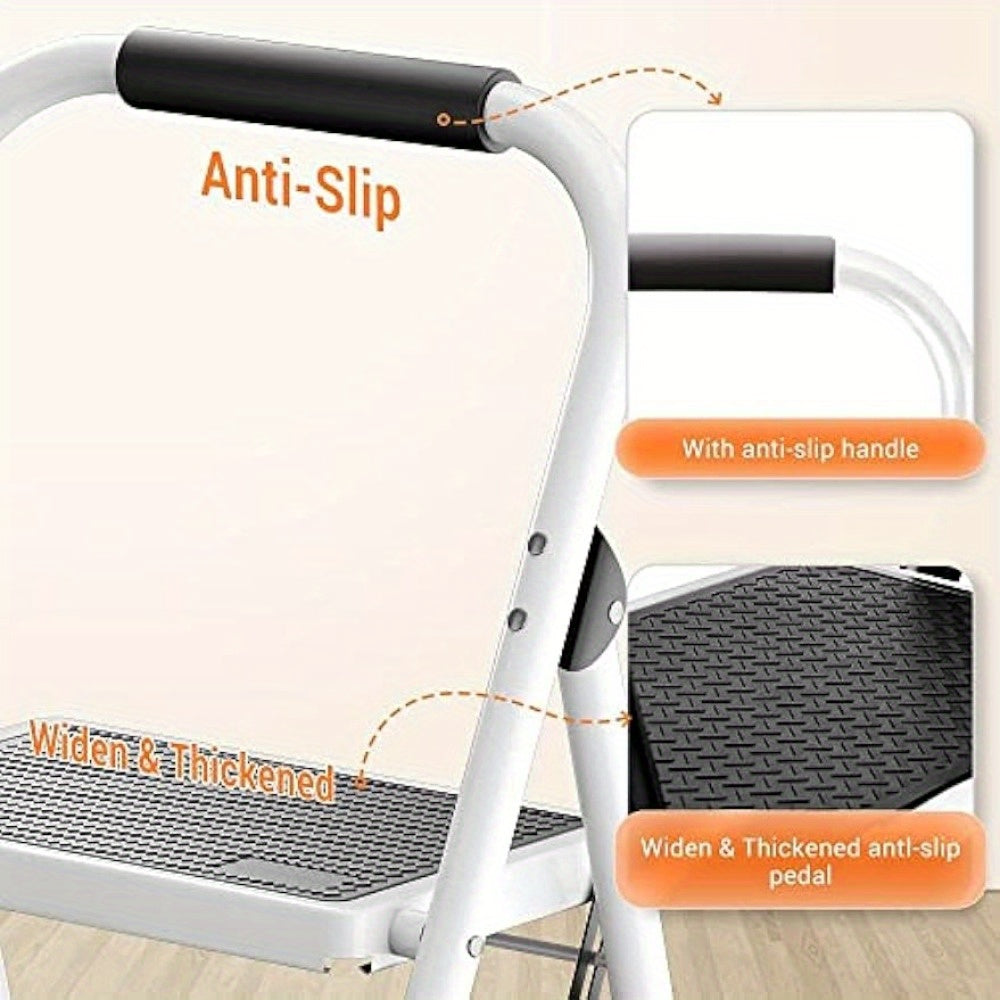 Steel 2 Step Folding Step Ladder Anti Slip Sturdy Handgrip Step Stool
