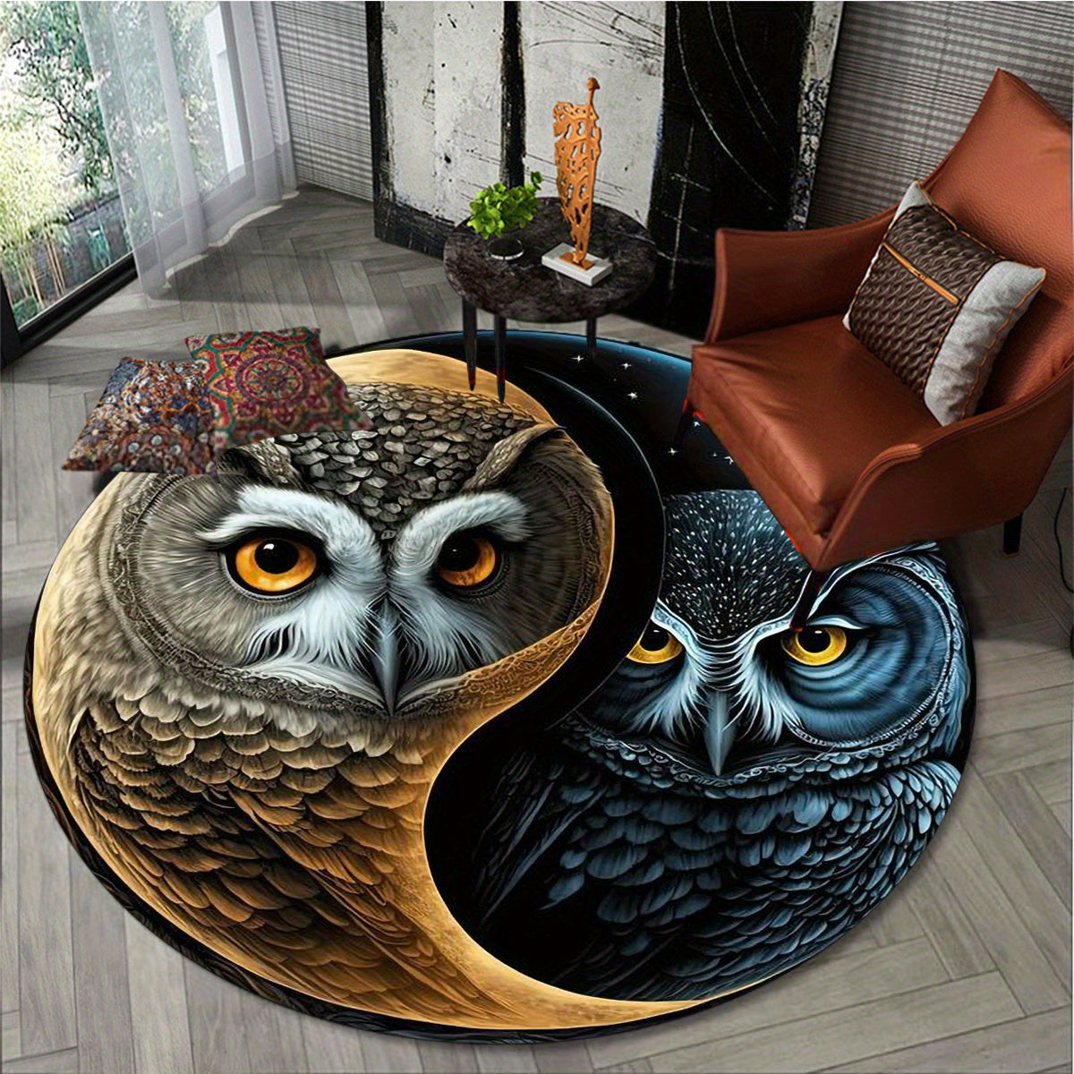 Owl Round Rug Area Rug for Living Room Bedroom