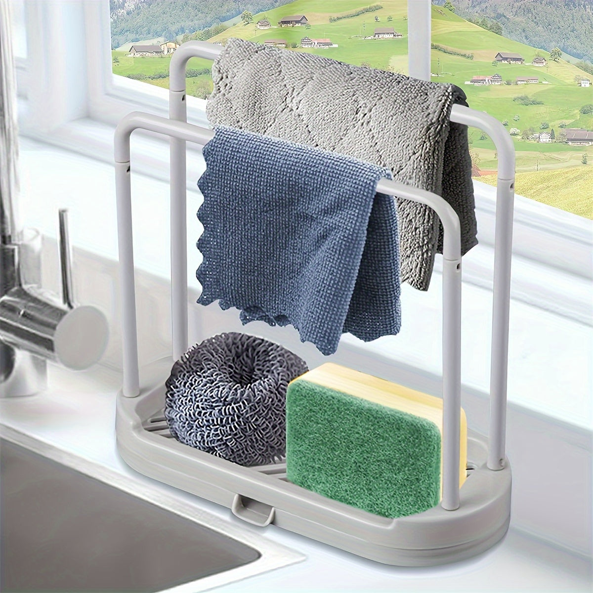 Kitchen Sponge Holder Sink Rack Tray Organizer Stand No Rags or Sponges