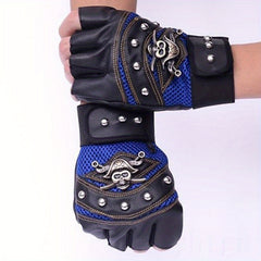 Skull Punk PU Leather Cycling Gloves Fingerless Motorcycle Driving Gloves