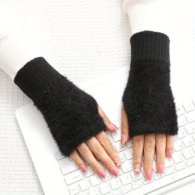 Plush Half Finger Gloves Touch Screen Winter Outdoor Gloves