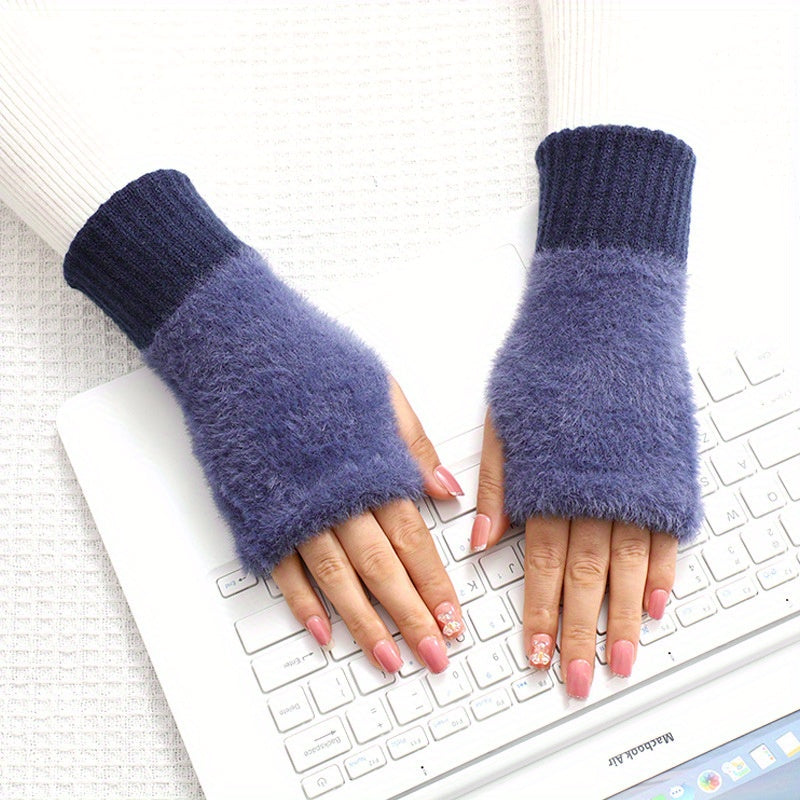 Plush Half Finger Gloves Touch Screen Winter Outdoor Gloves