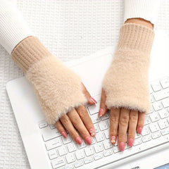 Plush Half Finger Gloves Touch Screen Winter Outdoor Gloves