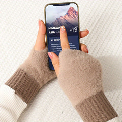 Plush Half Finger Gloves Touch Screen Winter Outdoor Gloves