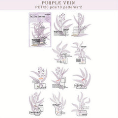 20 Large Waterproof Leaf Vein Stickers for Planners, Notebooks, Water Bottles