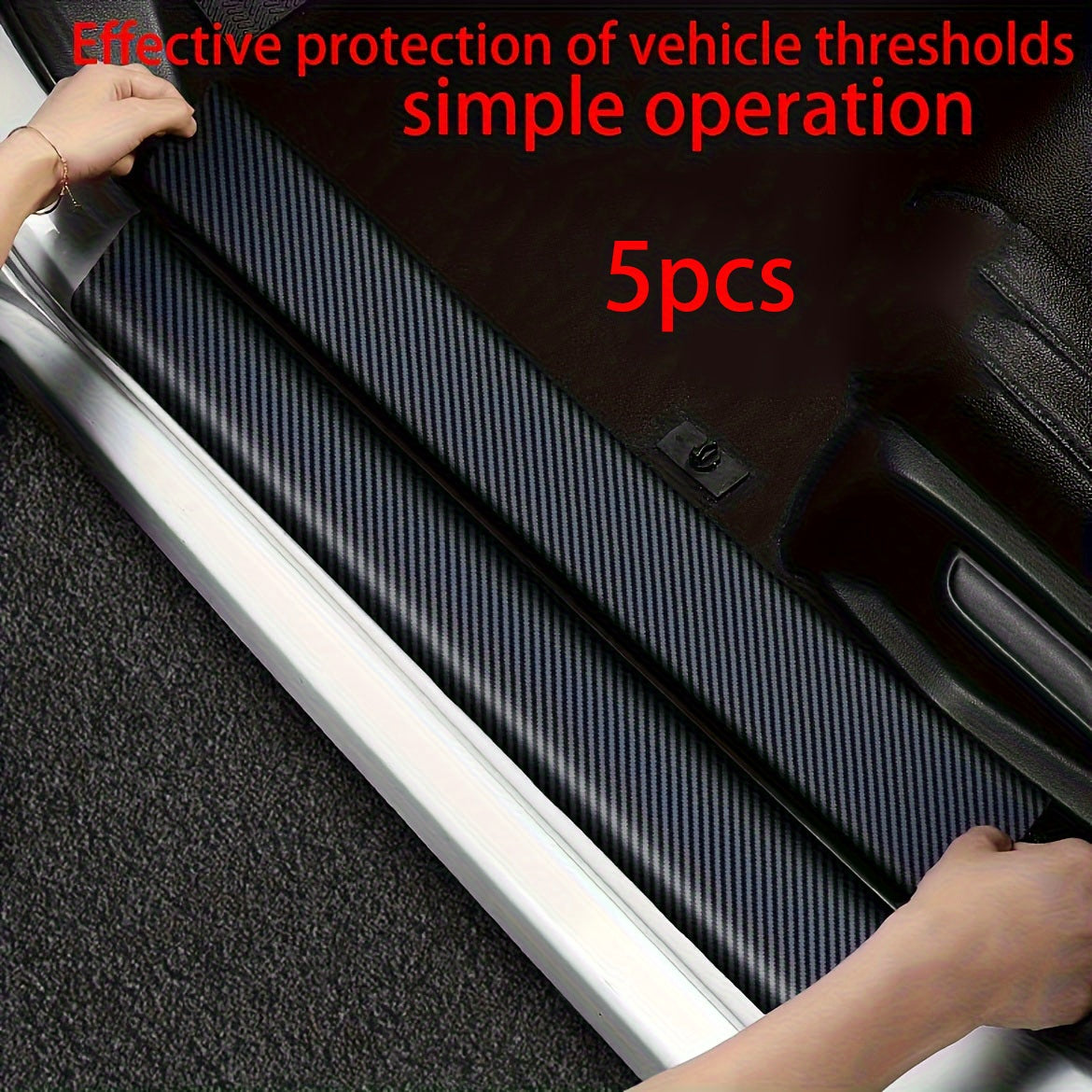 5pcs Carbon Fiber Vinyl Wrap Stickers: Car Door Sill Protectors