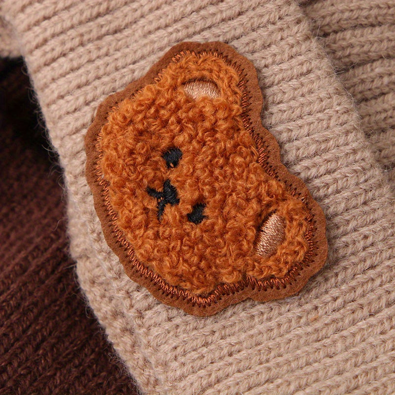 Winter Baby Beanie Cartoon Bear Ear Protection Knitted Hat For Boys & Girls