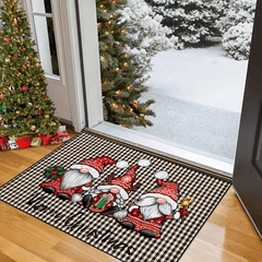 Plaid Christmas Gnome Floor Mat