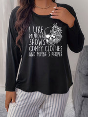  Gothic Loungewear Top Floral Skull Slogan Print Long Sleeve Pajama Tee