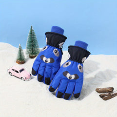 Kids Skiing Full Finger Gloves Warm Cartoon Design Winter Outdoor Activities