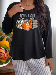  Pumpkin Graphic Long Sleeve Casual Sleepwear Top