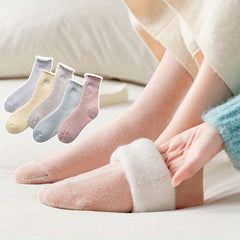 5 Pairs Plush Lined Socks Comfy & Warm Women's Mid Tube Stockings