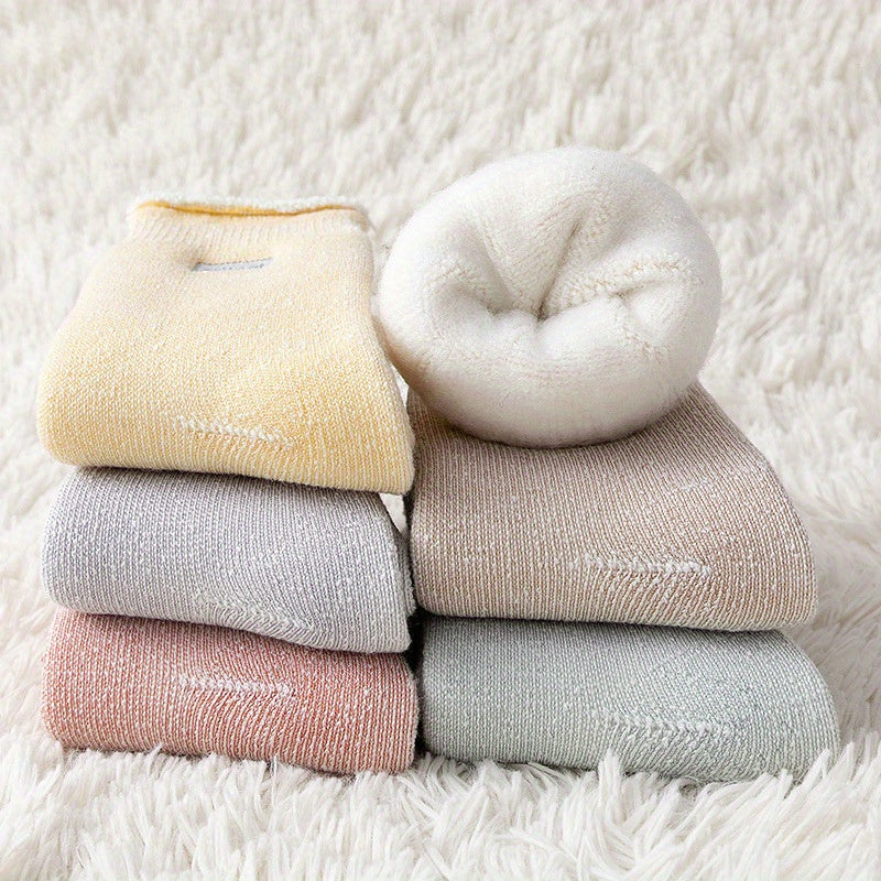 5 Pairs Plush Lined Socks Comfy & Warm Women's Mid Tube Stockings