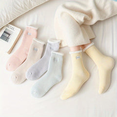 5 Pairs Plush Lined Socks Comfy & Warm Women's Mid Tube Stockings