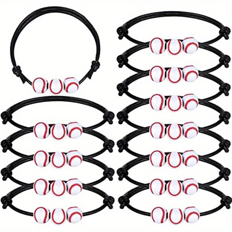12 Baseball Bracelets Ball Beads Braid Adjustable Charms for Sports