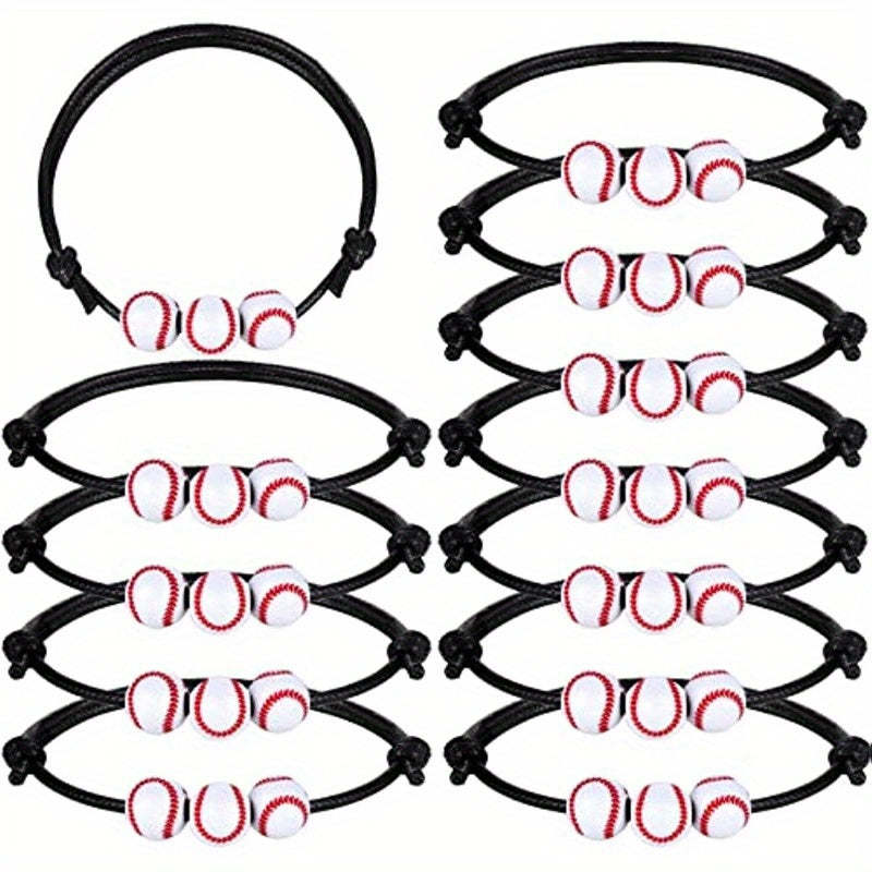 12 Baseball Bracelets Ball Beads Braid Adjustable Charms for Sports