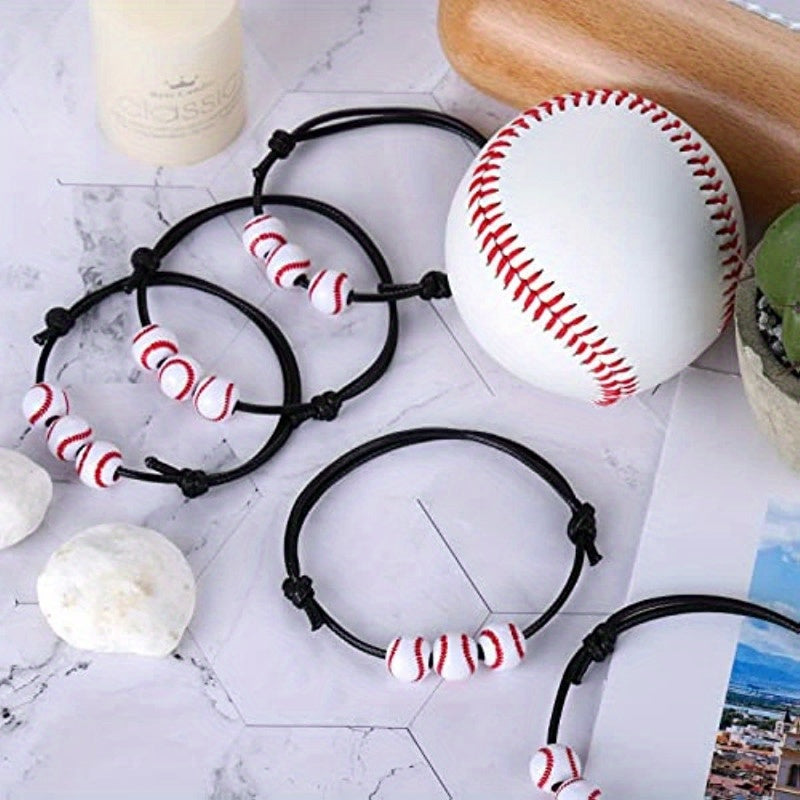 12 Baseball Bracelets Ball Beads Braid Adjustable Charms for Sports