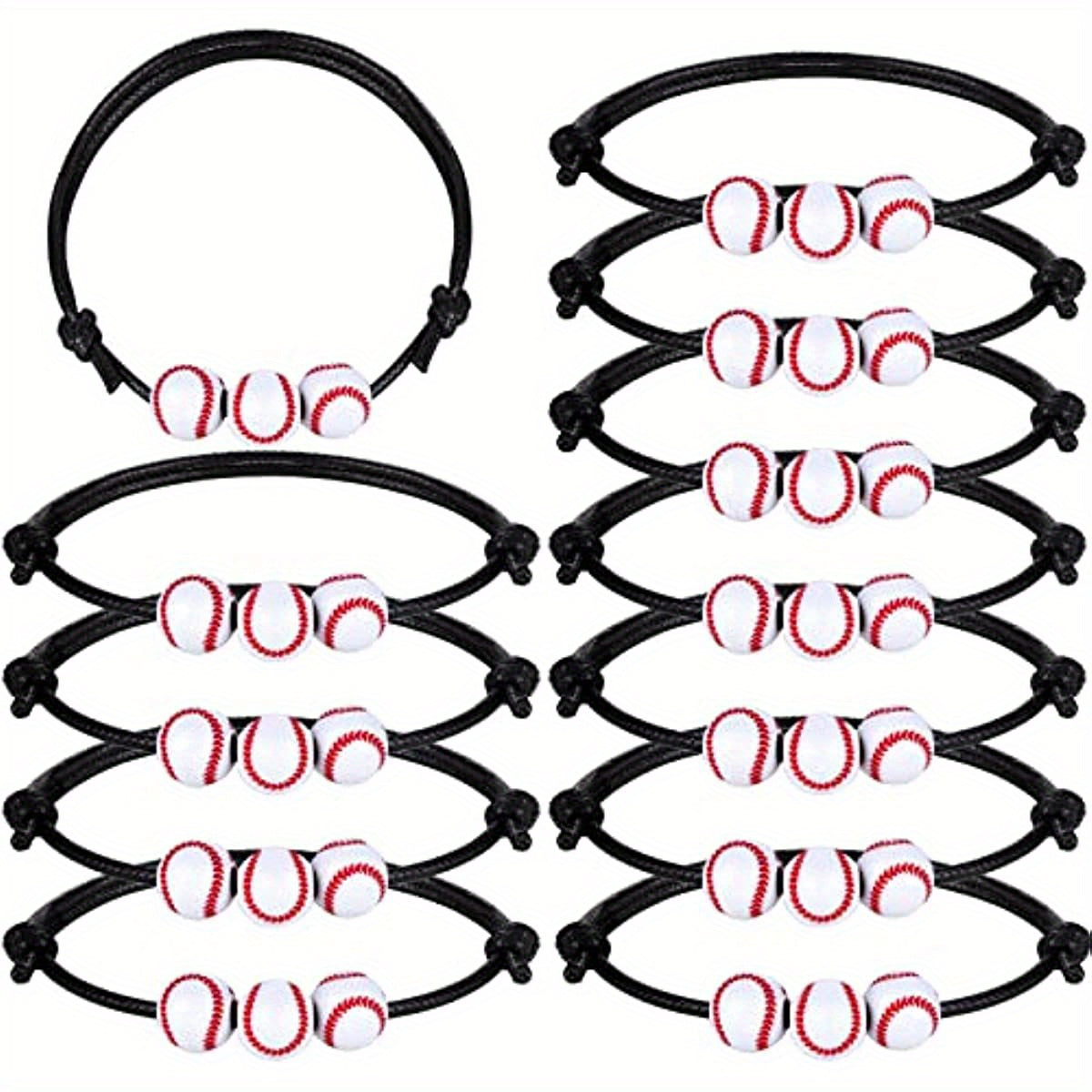12 Baseball Bracelets Ball Beads Braid Adjustable Charms for Sports