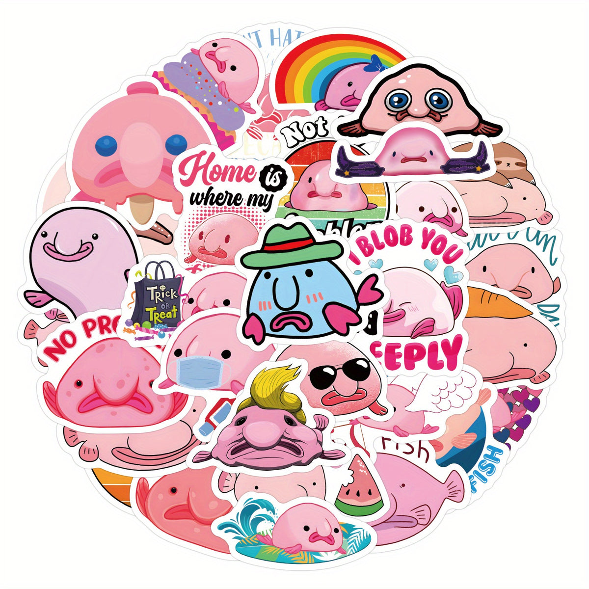 60pcs Cartoon Blobfish Animals Stickers for DIY Skateboard Guitar Water Cup