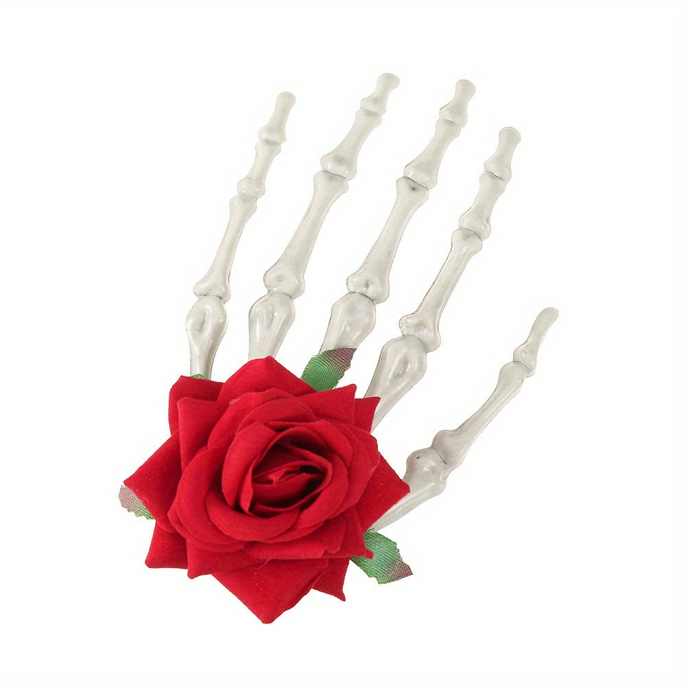 Rose Skull Hand Hairpin Lady's Bizarre Scary Bone Hair Decoration