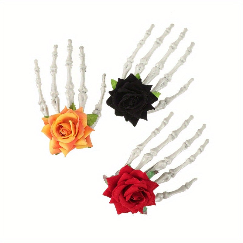 Rose Skull Hand Hairpin Lady's Bizarre Scary Bone Hair Decoration
