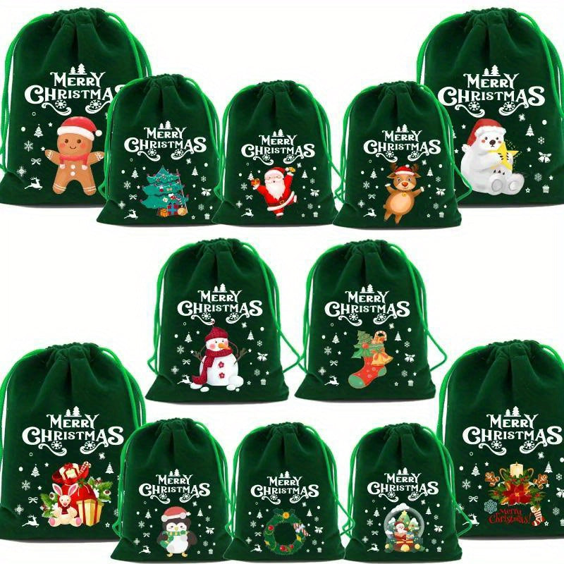 Xmas Velvet Bags Small Candy Gift Bag Drawstring Pouch