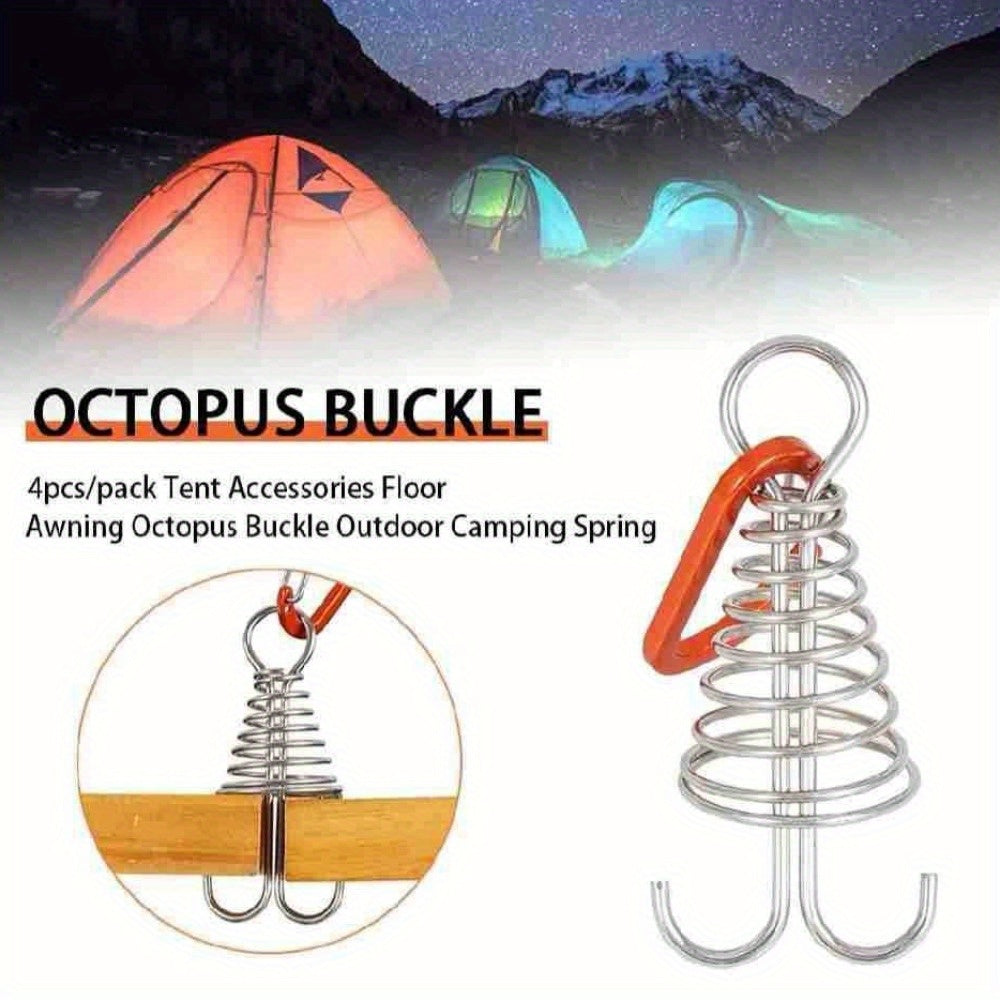 4pcs Outdoor Camping Tent Nail Buckle Stainless Steel Octopus Rope Buckle