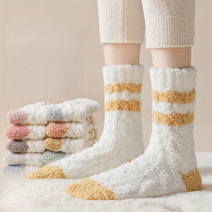5 Pairs Striped Fuzzy Socks Warm Mid Tube Women's Stockings