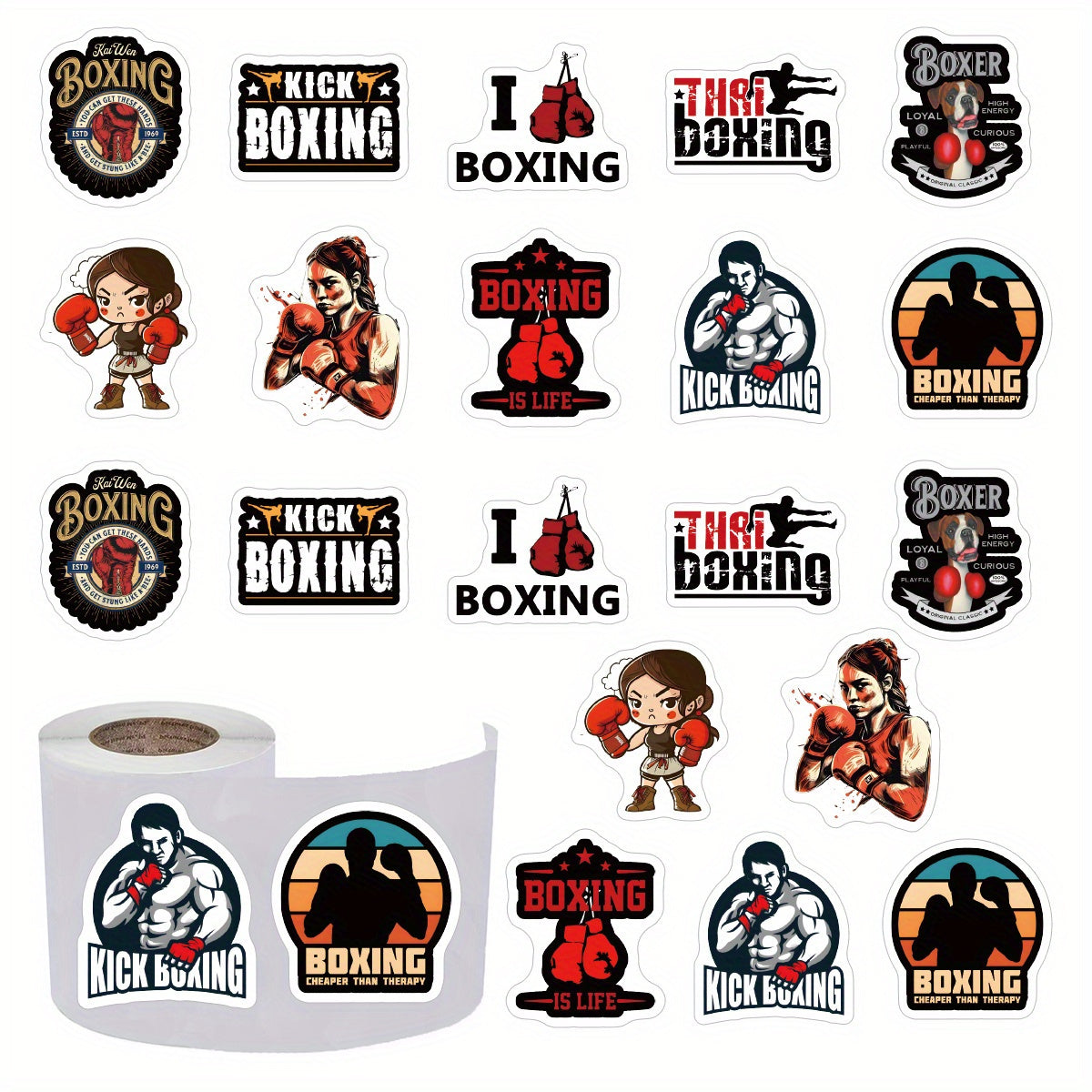 500pcs Boxing Sports Funny Stickers 2 54 Cm Labels 10 Patterns for Water Bottle