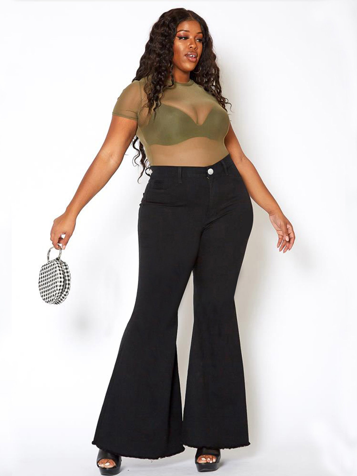  Flared Leg Jeans - Button Fly High Waist Denim