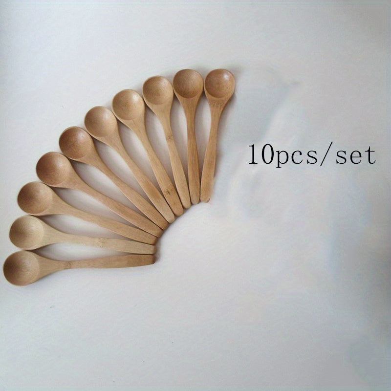 10pcs Wooden Long Handle Spoons for Home Coffee & Dishes