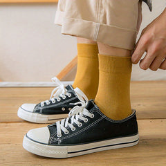 5 Pairs Men's Mid Calf Socks Solid Cotton Sports Casual Autumn Winter Socks