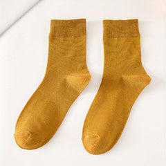 5 Pairs Men's Mid Calf Socks Solid Cotton Sports Casual Autumn Winter Socks