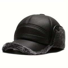 Men's Winter Hat PU Leather Ear Protection Cap