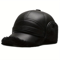 Men's Winter Hat PU Leather Ear Protection Cap