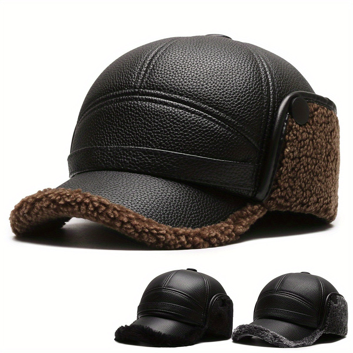 Men's Winter Hat PU Leather Ear Protection Cap