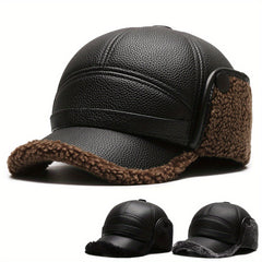 Men's Winter Hat PU Leather Ear Protection Cap
