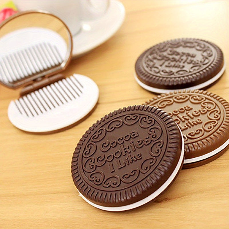 Mini Chocolate Cookie Biscuits Shape Compact Mirror With Comb
