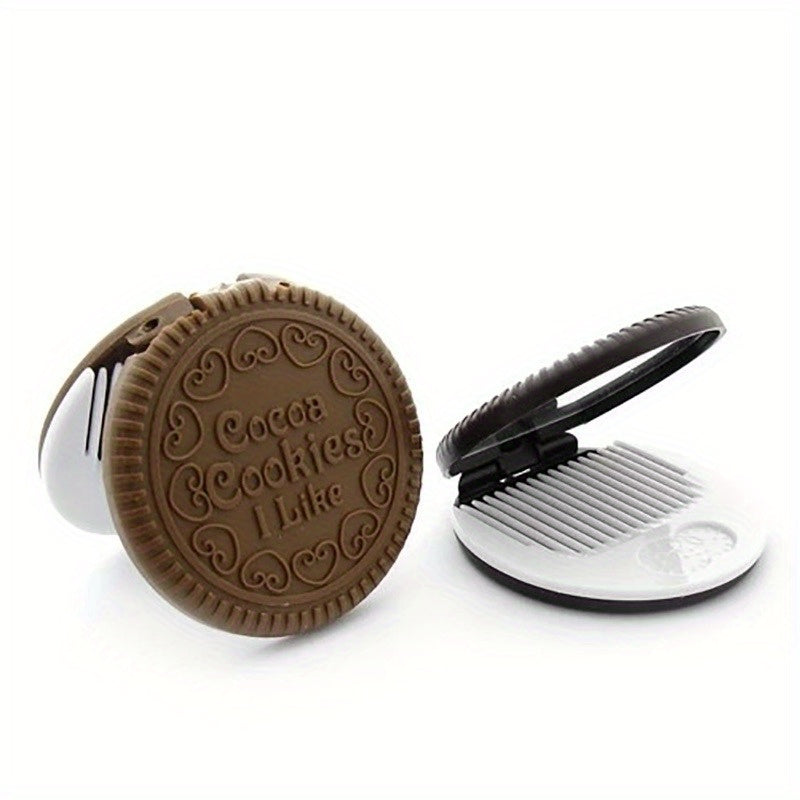 Mini Chocolate Cookie Biscuits Shape Compact Mirror With Comb