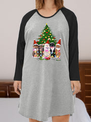  Christmas Nightdress Women's Plus Christmas Tree & Cat Print Tee Dress