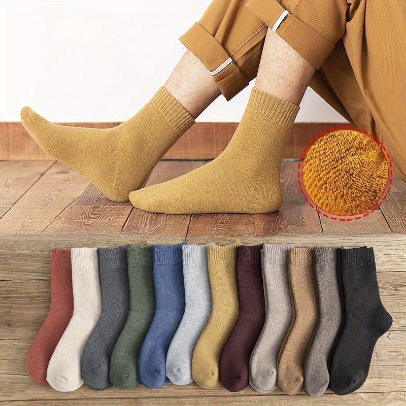 Men's Solid Crew Socks Warm Thermal Breathable Casual Unisex Socks
