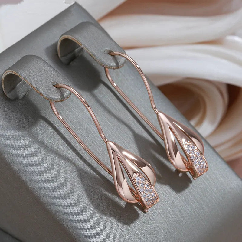 Water Drop Golden Dangle Earrings Zircon Wedding Jewelry Vintage Long Earrings