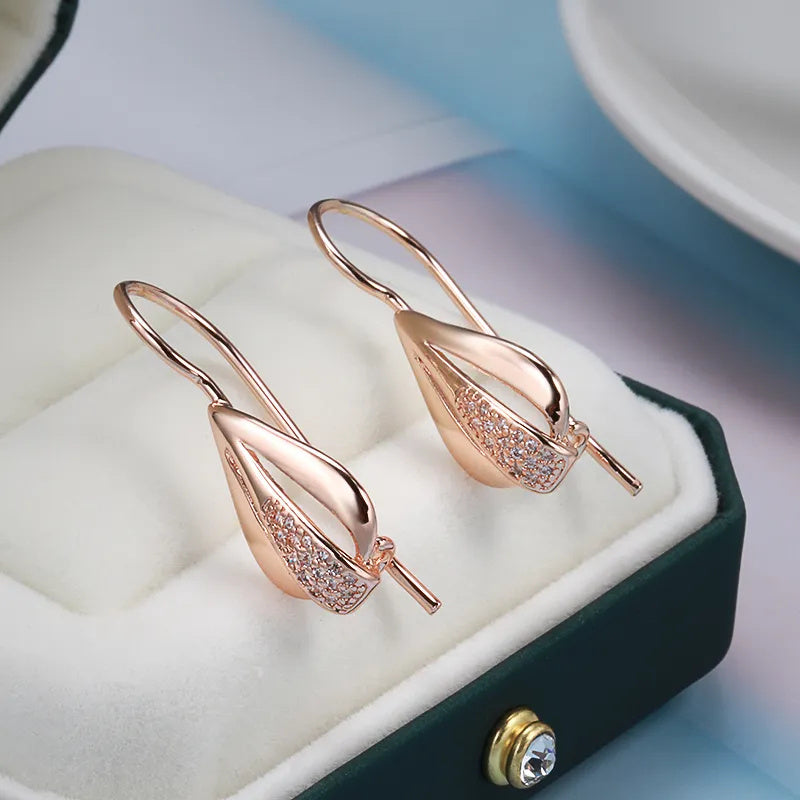 Water Drop Golden Dangle Earrings Zircon Wedding Jewelry Vintage Long Earrings