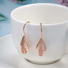 Water Drop Golden Dangle Earrings Zircon Wedding Jewelry Vintage Long Earrings