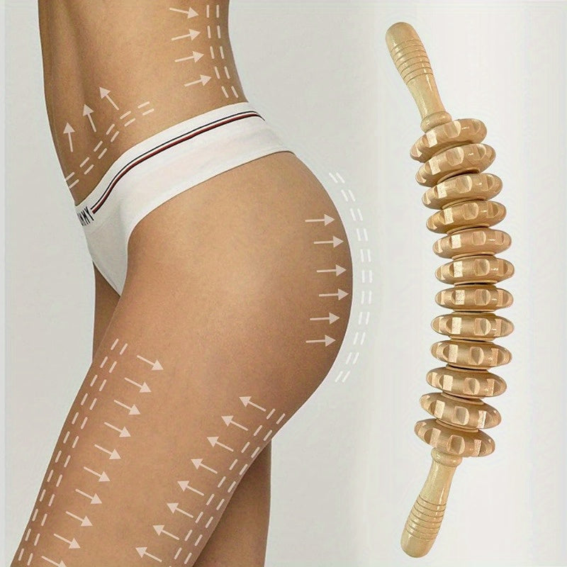 12 Wheels Body Fascia Massager Non Slip Wooden Yoga Massage Roller