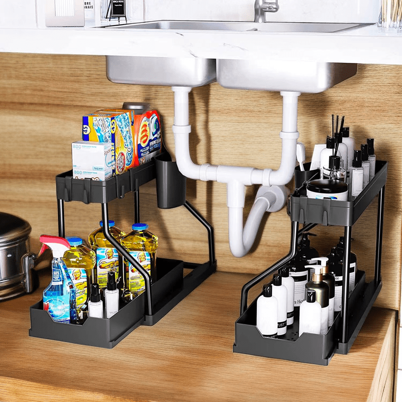 2 Tier Under Sink Storage Rack Sliding Drawer Organizer