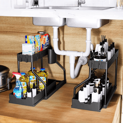 2 Tier Under Sink Storage Rack Sliding Drawer Organizer