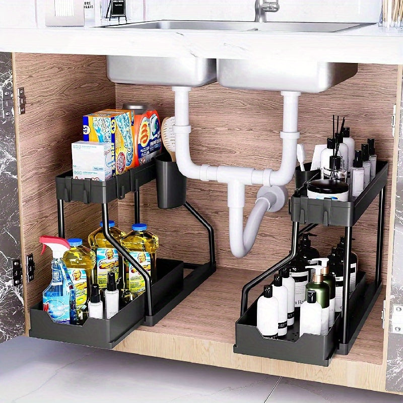 2 Tier Under Sink Storage Rack Sliding Drawer Organizer